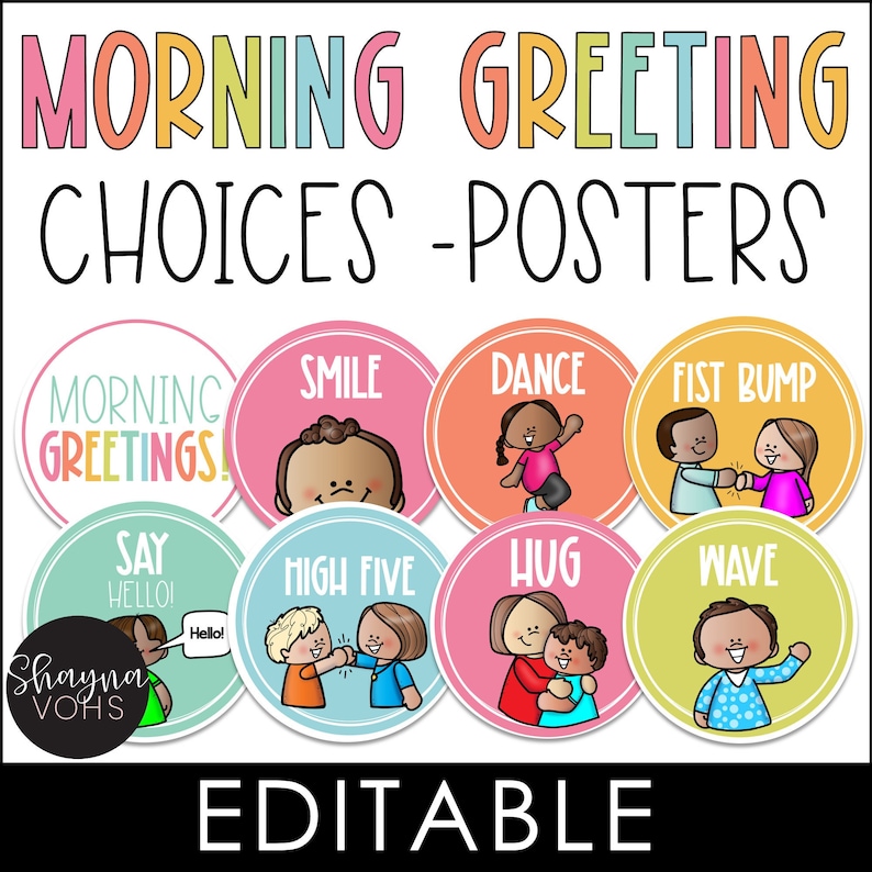 This image shows morning greeting choices posters in a tropical vibes theme.