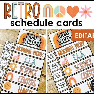 Retro Daily Schedule for Kids, Retro Classroom Schedule Cards