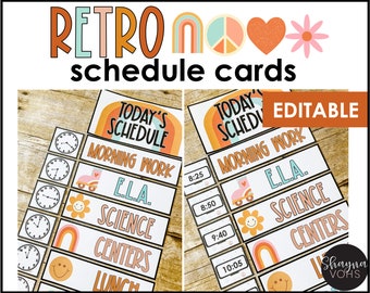 Retro Daily Schedule, Retro Classroom Schedule Cards, Groovy Classroom Decor