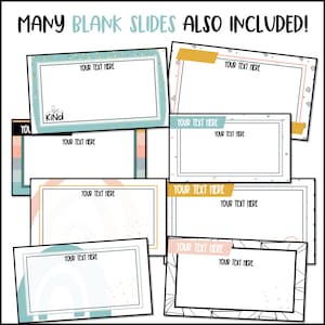 This image shows examples of the blank slides included in the editable calm colors slides templates.