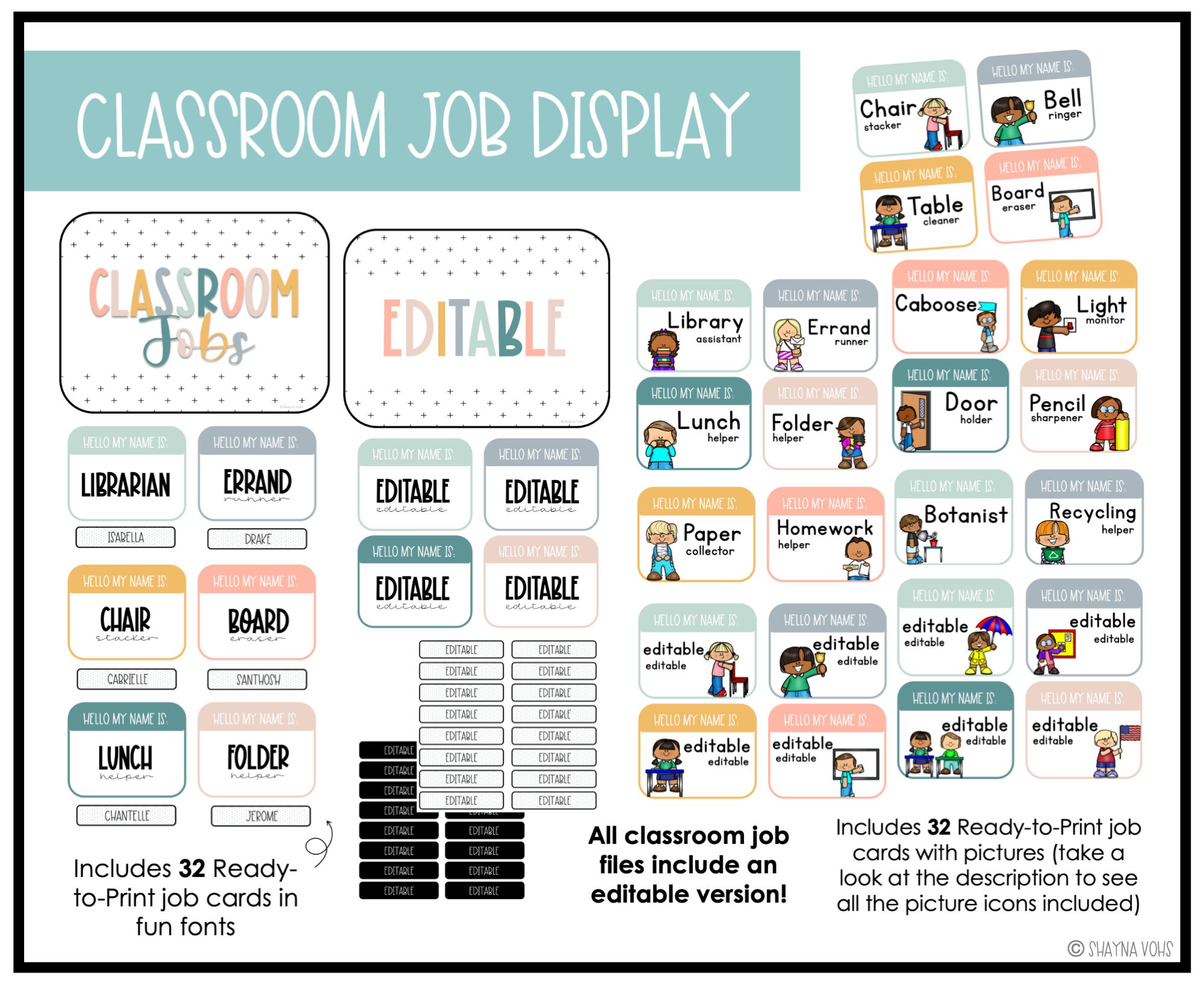 Calm Colors Classroom Jobs Chart Editable Etsy