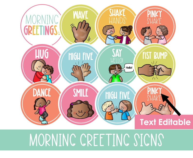 This image shows morning greeting choices posters in a tropical vibes theme.