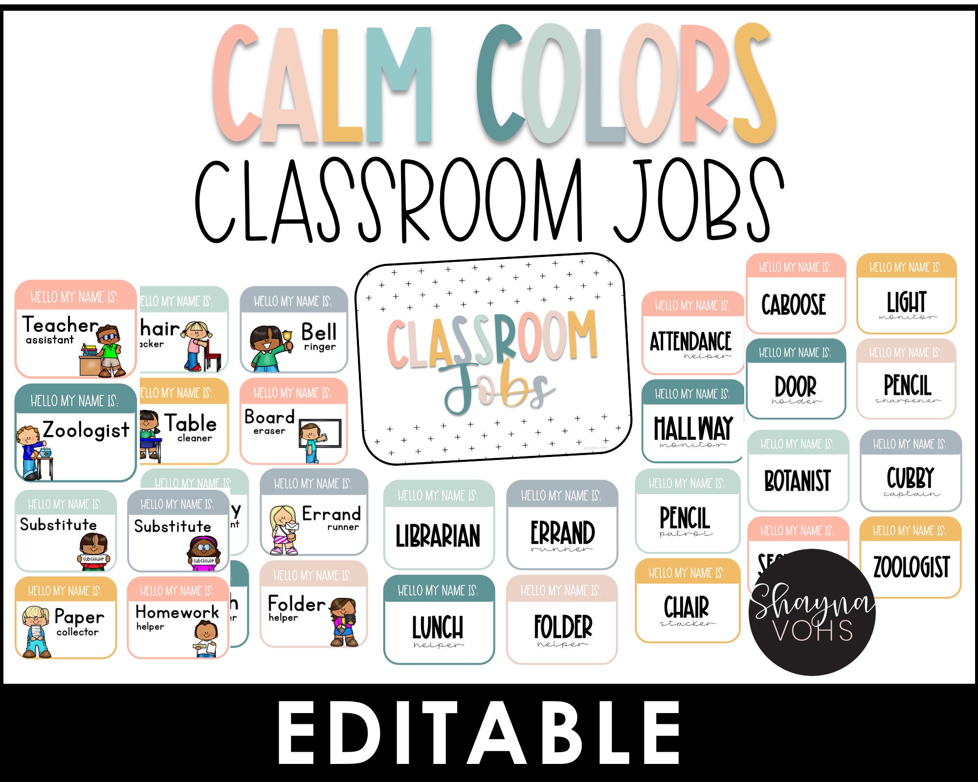 Calm Colors Classroom Jobs Chart Editable Etsy