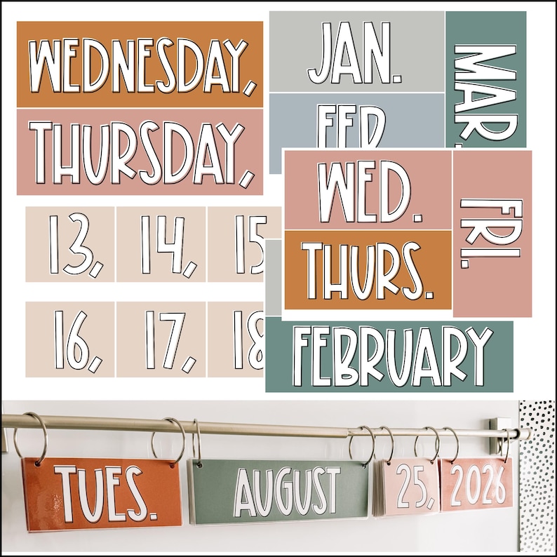 Boho Flip Calendar: Neutral Classroom Decor (Text-Editable) image 3