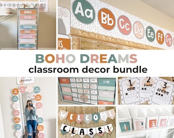 Boho Classroom Decor Bundle | Neutral Theme | Plant | Editable | Printable