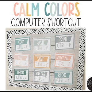 Computer Keyboard Shortcut Posters, Calming Classroom Decor, Pastel Classroom Decor