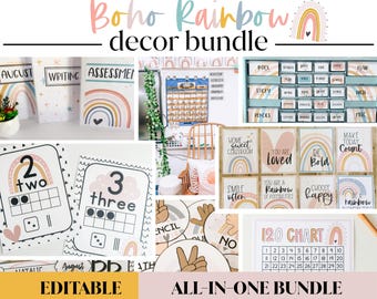 Kit de Decoração Boho Arco-Íris para Sala de Aula com Tema Pastel para o Ensino Fundamental