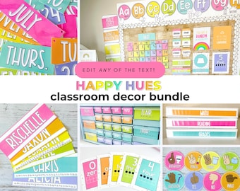 Bright Classroom Decor Bundle: Elementary Printable and Editable