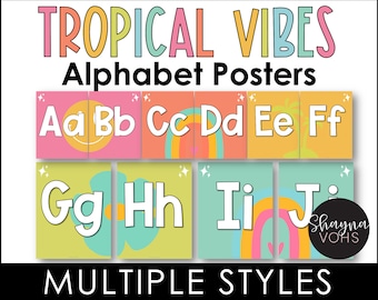 Tropical Alphabet Posters, Alphabet Posters with Pictures Printable, Tropical Vibes Classroom Decor