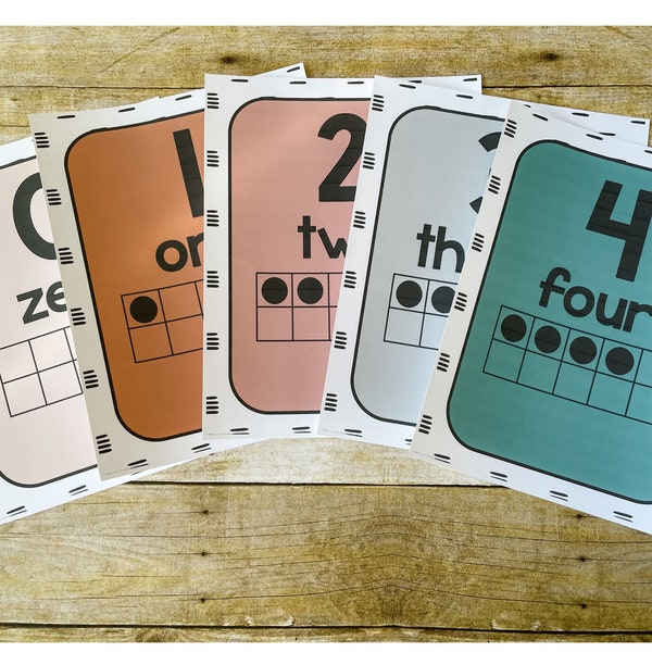 Neutral Number Posters with Ten Frames - Boho Ten Frame Number Posters