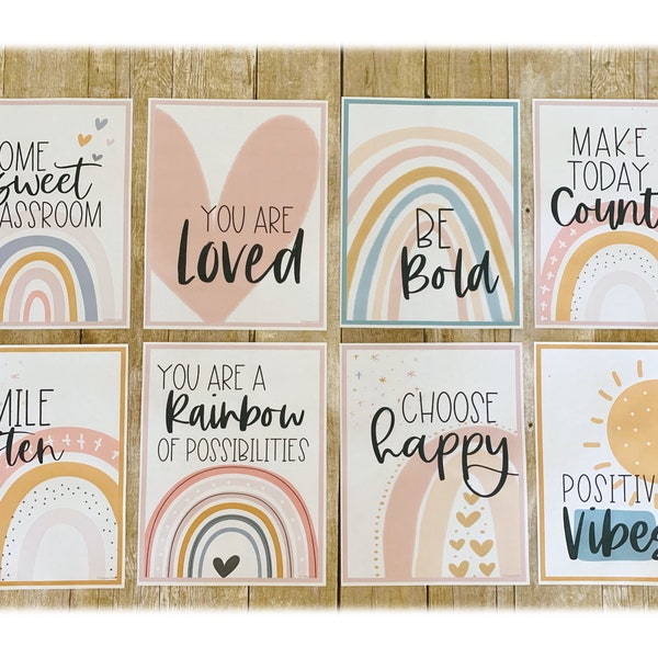 Boho Rainbow Posters, Boho Rainbow Classroom Posters, Boho Rainbow Posters for Wall