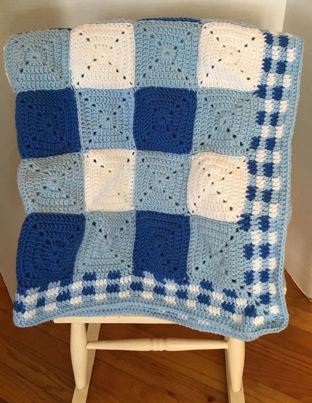 Blue Gingham Crochet Baby Blanket customize your own colors Etsy
