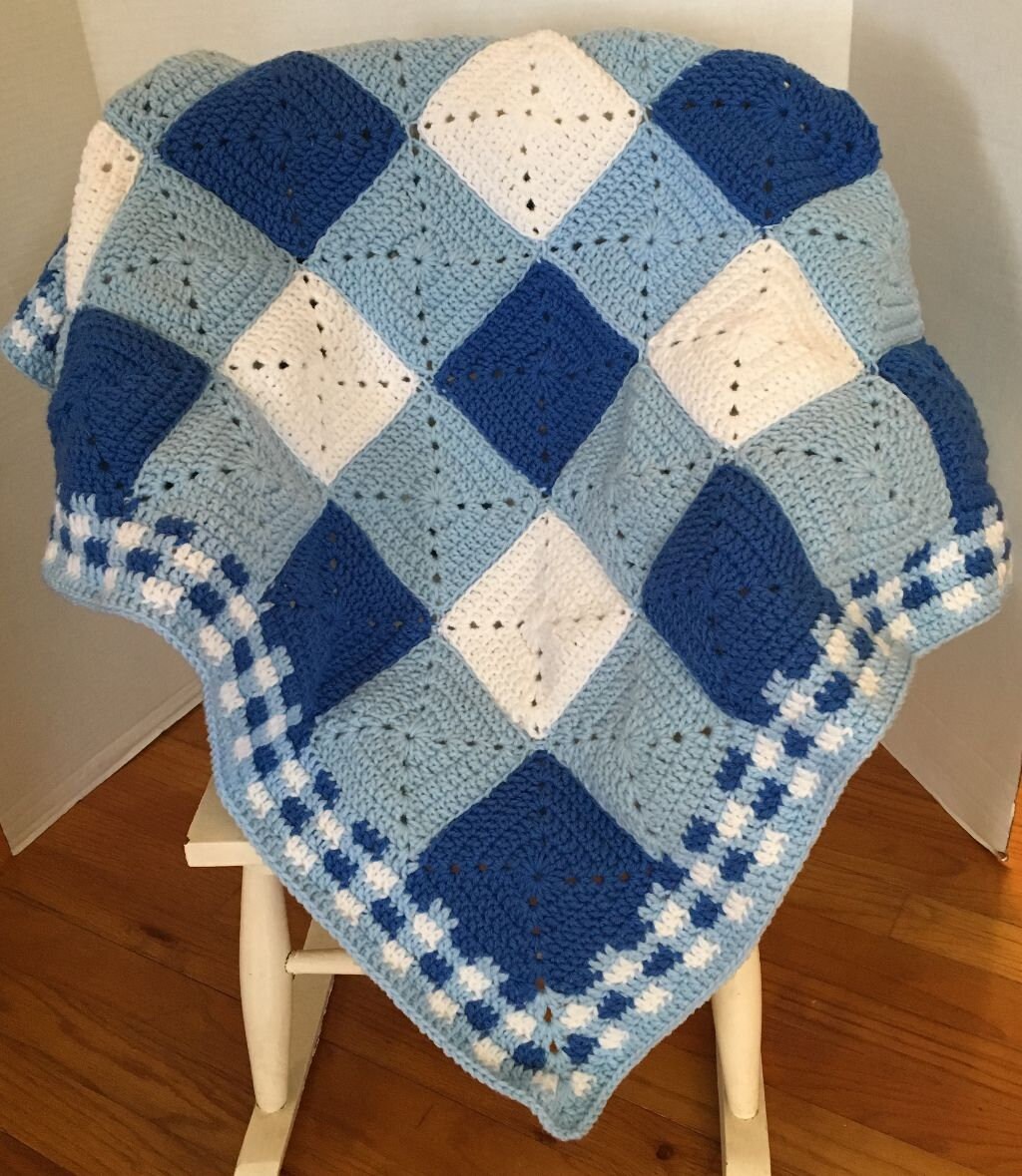 Blue Gingham Crochet Baby Blanket customize your own colors Etsy Nederland