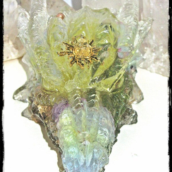 Elements of Nature Sun Dragon with Chevron Prehnite, Emerald, Rose Quartz, Amethyst, Red Jasper, Selenite, Gold Flakes, Plants & Lavendel