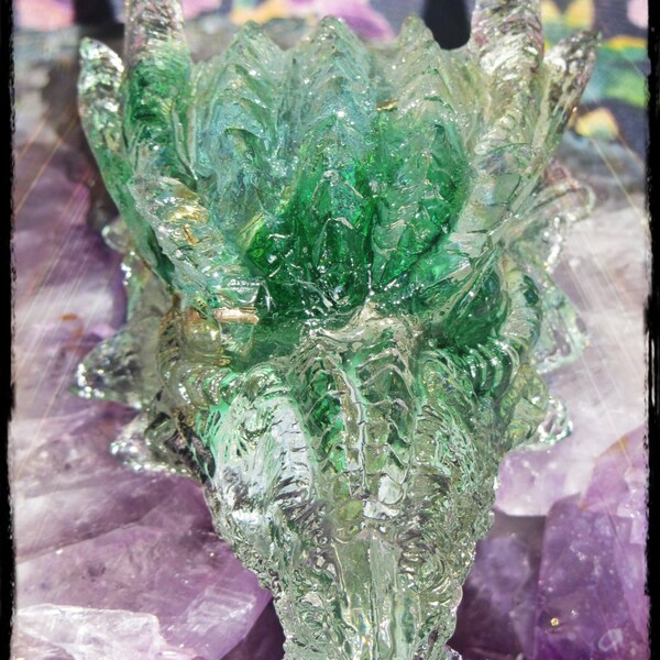 Dragon with Nuumite, Malachite, Tiger Eye, Black Tourmaline, Blue Chalcedony, Azeztulite, Selenite & Clear Quartz.