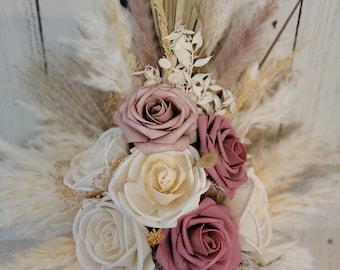 Dusty Rose Dried Flower Bouquet: Boho Wedding Arrangement