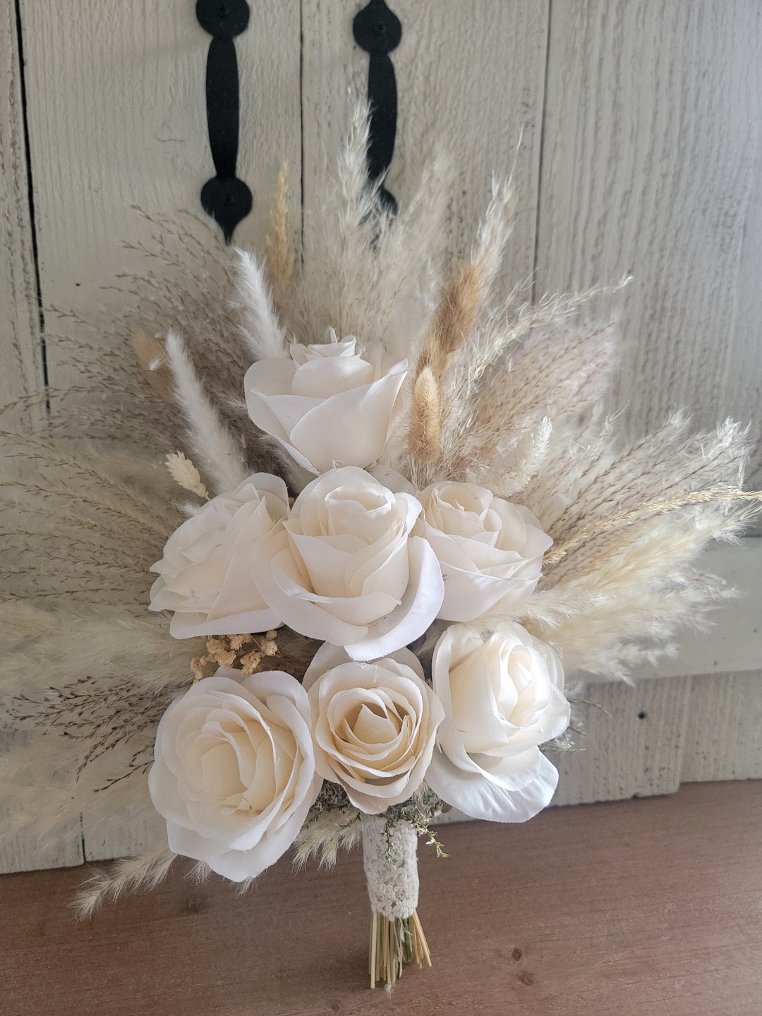 Pampas Grass Boho Wedding Bouquet Pampas Grass Bouquet White Rose