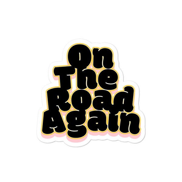 On the Road Again Retro Inspired Pastel Sticker, Road Trip Gift, Travel Decal, Outdoorsy Sticker, Travel Sticker