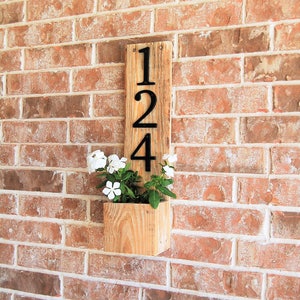 Adresbord Planter verticaal - teruggewonnen hout, huisadresweergave, plantenbak, huisbord, bedrijfsadres, huisnummer, adresplaquette