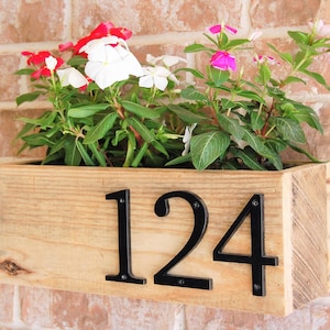 Address Sign Planter horizontal - reclaimed wood, home address display, planter box, business, house sign, house number, address plaque