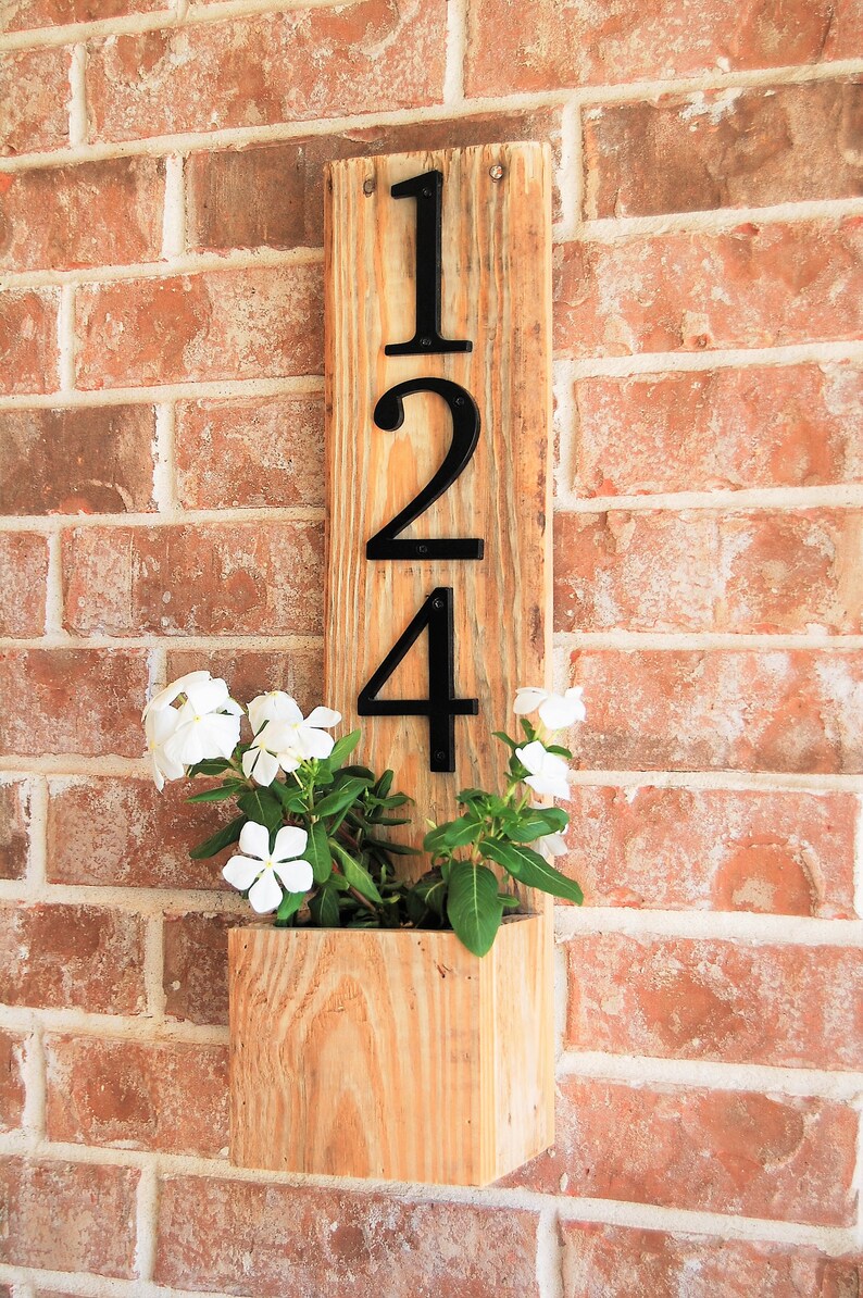 Address Sign Planter Vertical Reclaimed Wood Home Address Etsy