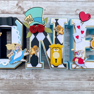 Alice in Onderland 3D Letter Cardstock Paper Number Custom Name, Tea Party