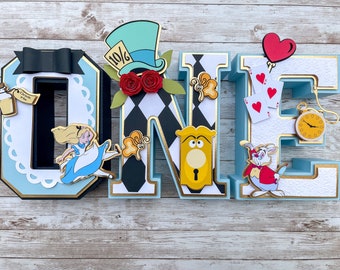 Alice in Onderland 3D Letter Cardstock Paper Number Custom Name, Tea Party