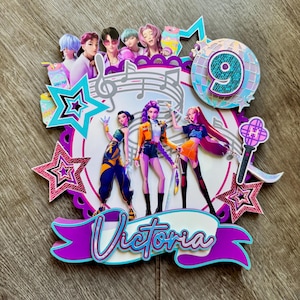 Adorno para tarta de KPOP, adorno para tarta de cazador de demonios, Huntrix, Saja Boys, cumpleaños, adorno para tarta impreso