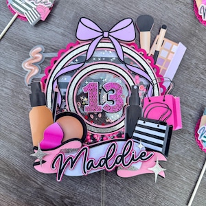 Make Up Cake Topper, Teenager Cake Topper, Make Up Inspired, Beauty, Fashion, Birthday Girl, Girl Themes, Girly Birthday, Shaker Cake Topper