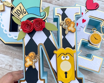 Alice in Onderland 3D Letter Cardstock Paper Number Custom Name, Tea Party