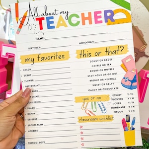 Teacher Questionnaire Digital File All about my teacher
