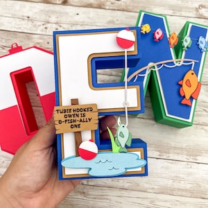 Letras 3D de Ofishally One, cumpleaños de pescador, cumpleaños de Ofishally One, fiesta de Ofishally One, primer cumpleaños, papel de cartulina con letras 3D