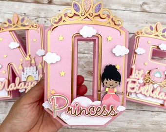 Princess 3D Letter, Princess Birthday, Princess Party, Cardstock Paper Number Custom Name