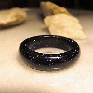 Blue goldstone ring blue goldstone solid gemstone ring solid gemstone gold stone band Magick Witchcraft ring Wicca pagan ring healing gift.