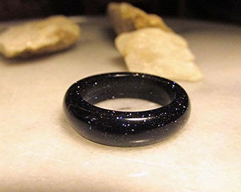 Blue goldstone ring blue goldstone solid gemstone ring solid gemstone gold stone band Magick Witchcraft ring Wicca pagan ring healing gift.