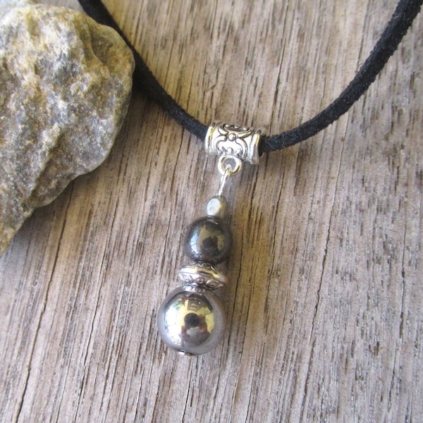 Haematite pendant necklace gemstone necklace hematite bead pendant vegan leather choker pagan new age boho choker gemstone yoga chakra gift