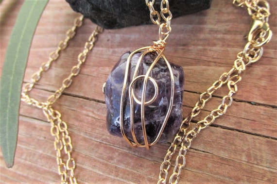 Amethyst pendant necklace wire wrapped amethyst raw amethyst rough natural amethyst pendant necklace wrapped crystal amethyst jewelry gifts.