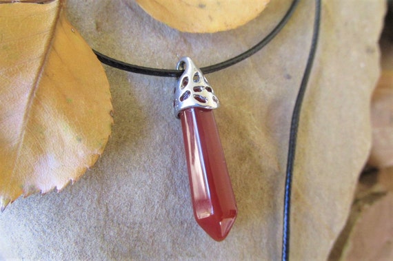 Carnelian point crystal pillar pendant necklace red agate hexagonal pendant  necklace healing sacral chakra necklace gemstone jewelry