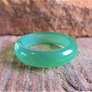 Green gemstone ring green agate chalcedony ring solid gemstone band solid agate ring green ring Magick Wicca pagan healing gift.