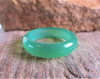 Green gemstone ring green agate chalcedony ring solid gemstone band solid agate ring green ring Magick Wicca pagan healing gift.