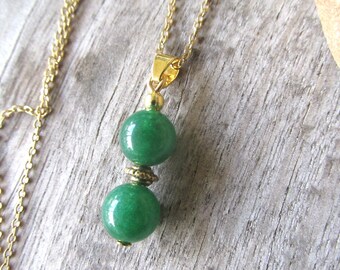 Collar colgante de cuentas de jade verde, collar de cadena de oro con piedras preciosas de jade verde, regalos de joyería de jade.