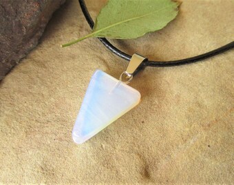 Opalite necklace opalite triangular pendant necklace triangle gemstone pendant necklace healing wicca pagan jewelry gemstone gifts.