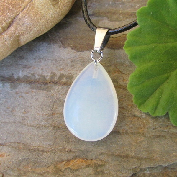 Opalite necklace opalite teardrop pendant necklace gemstone pendant necklace healing wicca pagan jewelry gemstone gifts.