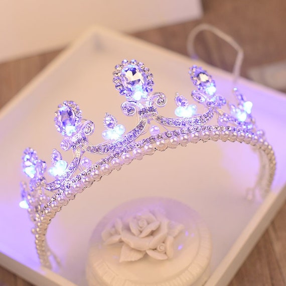 Bridal Pearl Crystal Hair Ornaments Wedding Luminous Crown Etsy