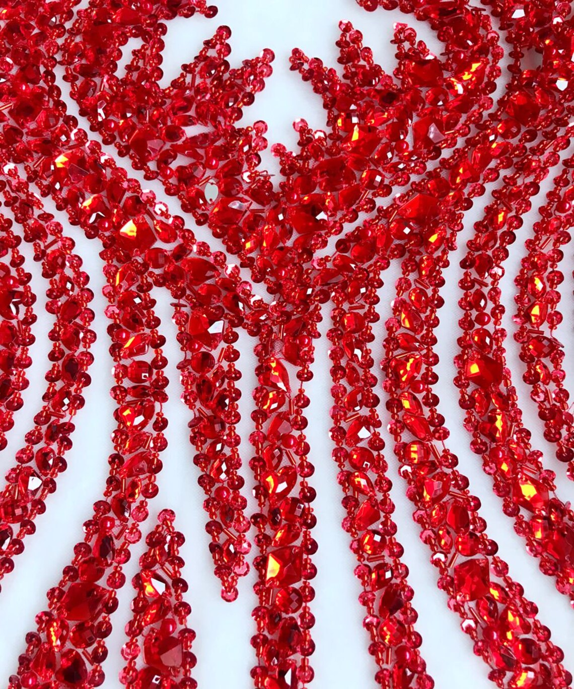 Handmade sew on red rhinestones applique on mesh crystals trim Etsy