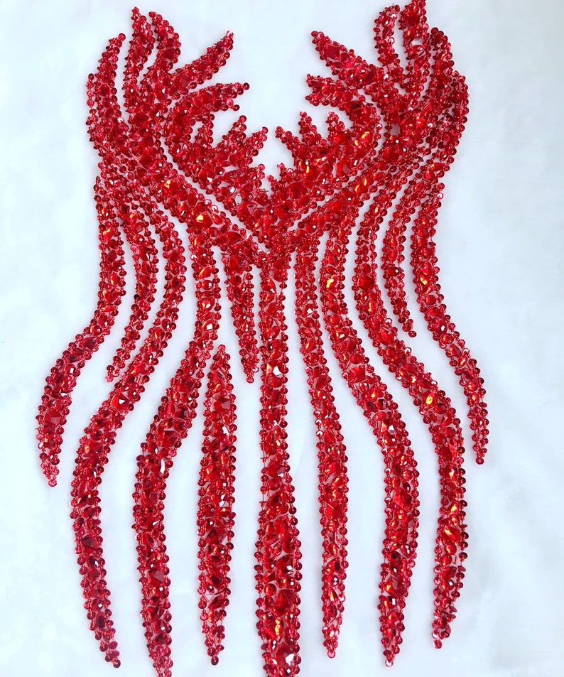 Handmade sew on red rhinestones applique on mesh crystals trim Etsy