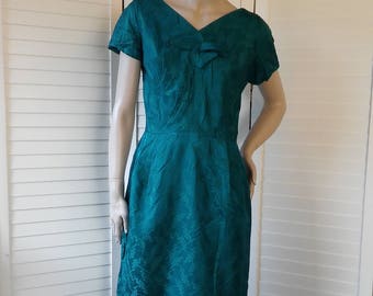emerald green 1950s silk wiggle dress