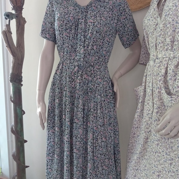 black floral 1930s style dress