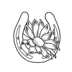 Digitale download westerse hoefijzer en zonnebloem ontwerp