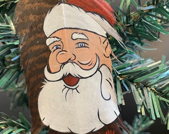 Cute Santa hand painted feather ornament